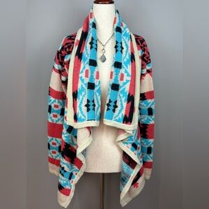 Moon Collection Boho Western Aztec Waterfall Long Line Cardigan Sweater Size S